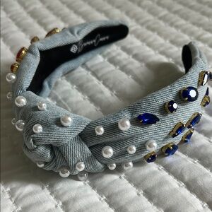 Pearl and Jewel Embellished Denim Brianna Cannon Headband